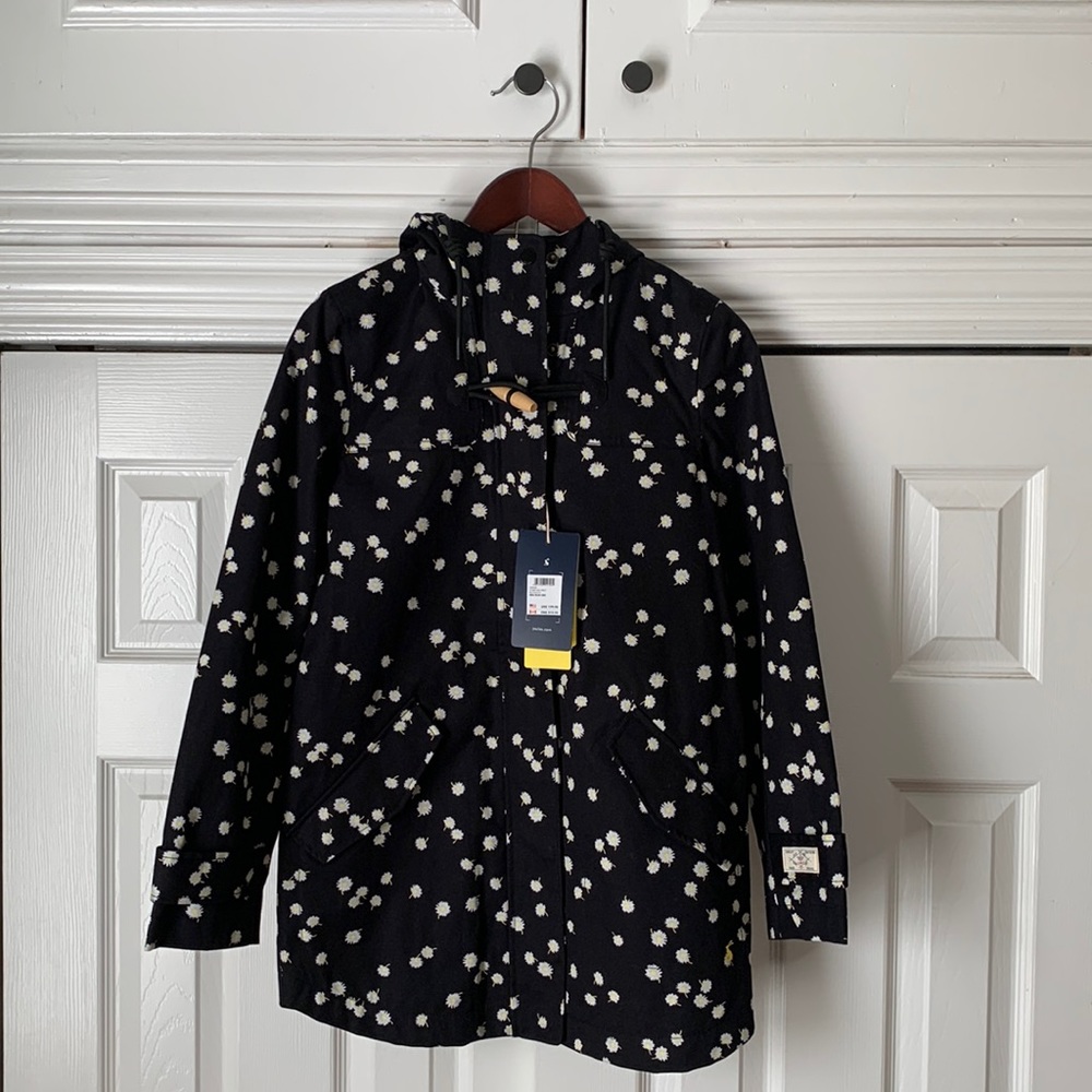 Joules Black Hooded Utility Jacket with Cream Dot Print
